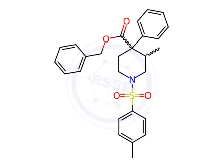 Chemical structure of Benzyl (3S,4R)-3-methyl-4-phenyl-1-tosylpiperidine-4-carboxylate (BSC)