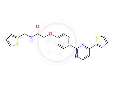 Chemical structure of N-[(Thiophen-2-yl)methyl]-2-{4-[4-(thiophen-2-yl)pyrimidin-2-yl]phenoxy}acetamide