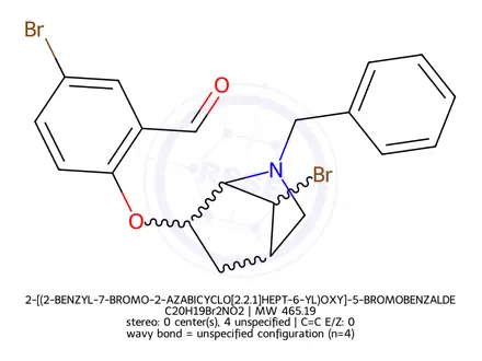 Chemical structure of 2-[(2-BENZYL-7-BROMO-2-AZABICYCLO[2.2.1]HEPT-6-YL)OXY]-5-BROMOBENZALDEHYDE