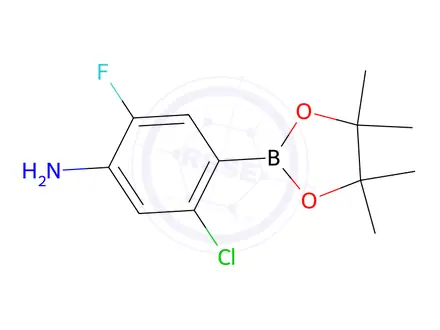 Chemical structure of 5-Chloro-2-fluoro-4-(4,4,5,5-tetramethyl-1,3,2-dioxaborolan-2-yl)aniline