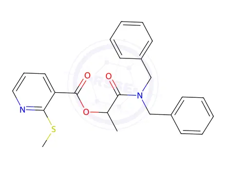 Chemical structure of 1-(Dibenzylamino)-1-oxopropan-2-yl 2-(methylthio)nicotinate