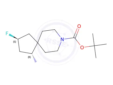 Chemical structure of Tert-butyl (1R,3S)-1-amino-3-fluoro-8-azaspiro[4.5]Decane-8-carboxylate