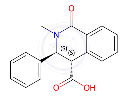 Chemical structure of (3S,4S)-2-methyl-1-oxo-3-phenyl-1,2,3,4-tetrahydroisoquinoline-4-carboxylic acid
