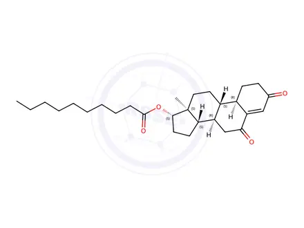 Chemical structure of (8R,9S,10R,13S,14S,17S)-13-methyl-3,6-dioxo-2,3,6,7,8,9,10,11,12,13,14,15,16,17-tetradecahydro-1H-cyclopenta[a]phenanthren-17-yl decanoate
