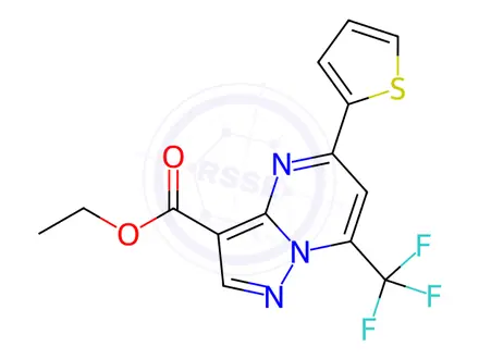 Chemical structure of Ethyl 5-(thiophen-2-yl)-7-(trifluoromethyl)pyrazolo[1,5-a]pyrimidine-3-carboxylate