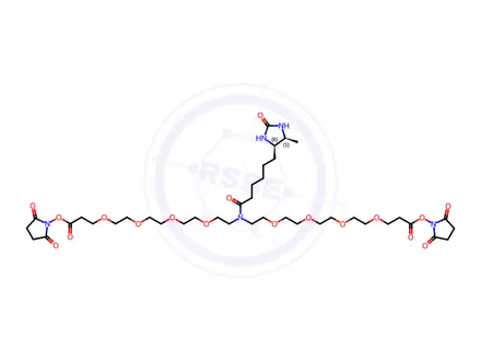 Chemical structure of Bis(2,5-dioxopyrrolidin-1-yl) 16-(6-((4R,5S)-5-methyl-2-oxoimidazolidin-4-yl)hexanoyl)-4,7,10,13,19,22,25,28-octaoxa-16-azahentriacontanedioate