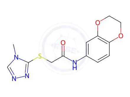Chemical structure of N-(2,3-dihydrobenzo[b][1,4]dioxin-6-yl)-2-((4-methyl-4H-1,2,4-triazol-3-yl)thio)acetamide