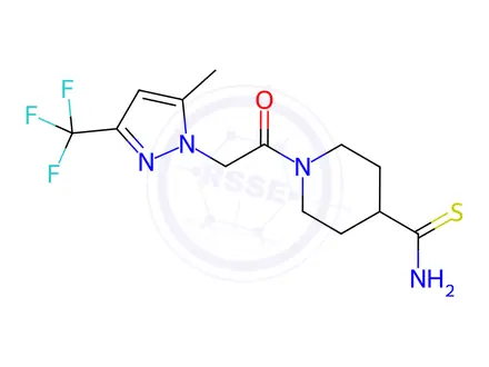 Chemical structure of 1-[2-[5-Methyl-3-(trifluoromethyl)-1H-pyrazol-1-yl]acetyl]-4-piperidinecarbothioamide