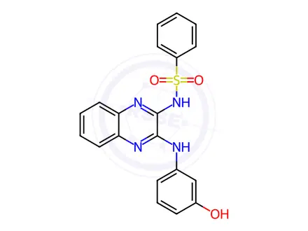 Chemical structure of N-(3-((3-Hydroxyphenyl)amino)quinoxalin-2-yl)benzenesulfonamide