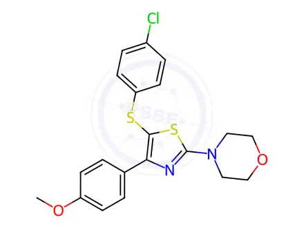 Chemical structure of 4-[5-[(4-chlorophenyl)sulfanyl]-4-(4-methoxyphenyl)-1,3-thiazol-2-yl]morpholine
