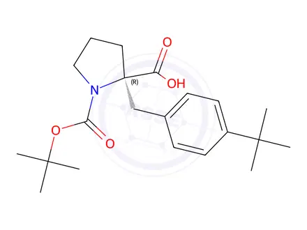 Chemical structure of (2R)-2-[(4-tert-butylphenyl)methyl]-1-[(2-methylpropan-2-yl)oxy-oxomethyl]-2-pyrrolidinecarboxylic acid