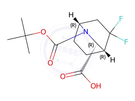 Chemical structure of (1S,3S,4S)-2-(tert-butoxycarbonyl)-5,5-difluoro-2-azabicyclo[2.2.2]octane-3-carboxylic acid