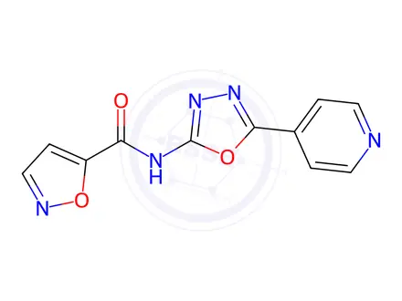 Chemical structure of N-(5-(Pyridin-4-yl)-1,3,4-oxadiazol-2-yl)isoxazole-5-carboxamide