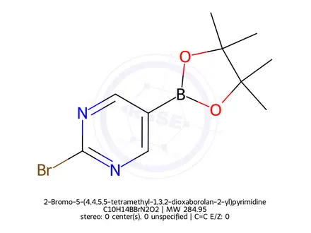 Chemical structure of 2-Bromo-5-(4,4,5,5-tetramethyl-1,3,2-dioxaborolan-2-yl)pyrimidine