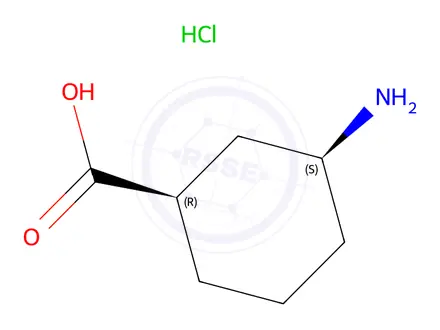 Chemical structure of cis-3-aminocyclohexane-1-carboxylic acid hydrochloride