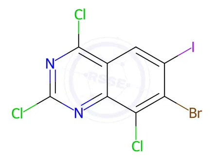 Chemical structure of Quinazoline, 7-bromo-2,4,8-trichloro-6-iodo-