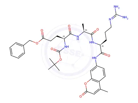 Chemical structure of BOC-GLU(OBZL)-ALA-ARG-MCA