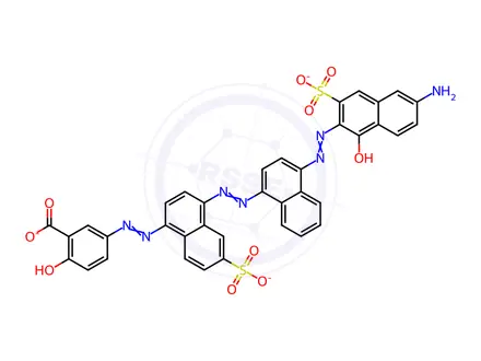 Chemical structure of trisodium 5-[[4-[[4-[(6-amino-1-hydroxy-3-sulphonato-2-naphthyl)azo]-1-naphthyl]azo]-6-sulphonato-1-naphthyl]azo]salicylate