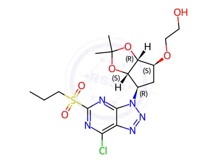 Chemical structure of 2-(((3aR,4S,6R,6aS)-6-(7-Chloro-5-(propylsulfonyl)-3H-[1,2,3]triazolo[4,5-d]pyrimidin-3-yl)-2,2-dimethyltetrahydro-4H-cyclopenta[d][1,3]dioxol-4-yl)oxy)ethan-1-ol