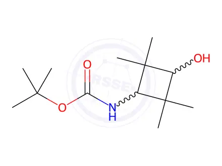 Chemical structure of trans-tert-butyl 3-hydroxy-2,2,4,4-(tetramethyl)cyclobutylcarbamate