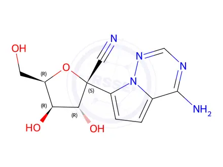 Chemical structure of (2S,3R,4R,5R)-2-(4-aminopyrrolo[2,1-f][1,2,4]triazin-7-yl)-3,4-dihydroxy-5-(hydroxymethyl)tetrahydrofuran-2-carbonitrile