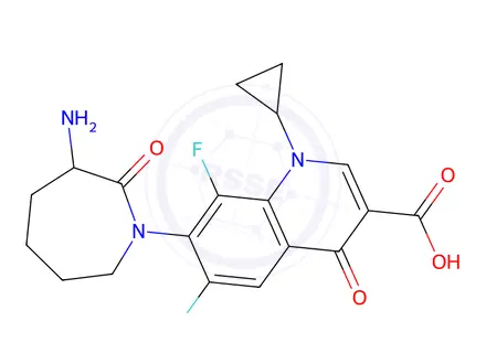 Chemical structure of 3-Quinolinecarboxylic acid, 7-(3-aminohexahydro-2-oxo-1H-azepin-1-yl)-1-cyclopropyl-6,8-difluoro-1,4-dihydro-4-oxo-