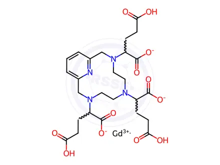 Chemical structure of Gadolinate(3-), [γ3,γ6,γ9-tri(carboxy-κO)-3,6,9,15-tetraazabicyclo[9.3.1]pentadeca-1(15),11,13-triene-3,6,9-tributanato(3-)-κN3,κN6,κN9,κN15]-, hydrogen (1:3) (ACI)