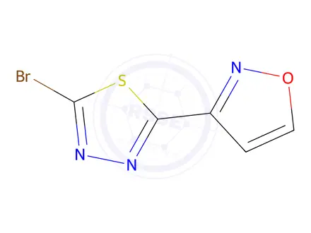 Chemical structure of 2-bromo-5-(1,2-oxazol-3-yl)-1,3,4-thiadiazole