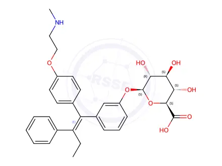 Chemical structure of N-Desmethyl-3-hydroxy Tamoxifen O-β-D-Glucuronide