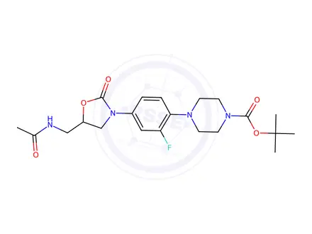 Chemical structure of 4-[4-[5-[(Acetylamino)methyl]-2-oxo-3-oxazolidinyl]-2-fluorophenyl]-1-piperazinecarboxylic acid tert-butyl ester