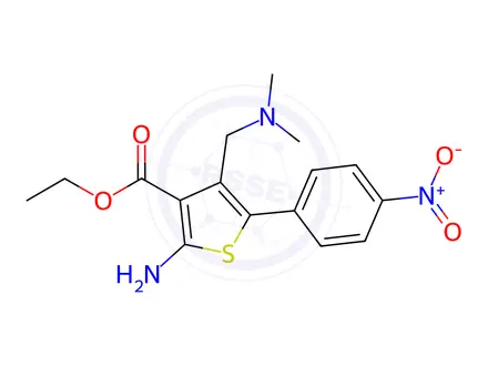 Chemical structure of ethyl 2-amino-4-((dimethylamino)methyl)-5-(4-nitrophenyl)thiophene-3-carboxylate