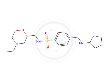 Chemical structure of 4-((Cyclopentylamino)methyl)-N-((4-ethylmorpholin-2-yl)methyl)benzenesulfonamide