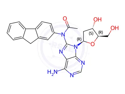 Chemical structure of N-(6-Amino-9-((2R,4S,5R)-4-hydroxy-5-(hydroxymethyl)tetrahydrofuran-2-yl)-9H-purin-8-yl)-N-(9H-fluoren-2-yl)acetamide