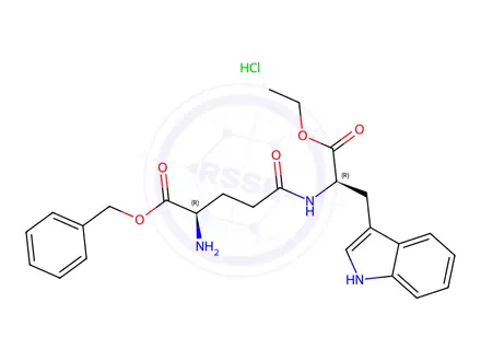 Chemical structure of benzyl N5-((R)-1-ethoxy-3-(1H-indol-3-yl)-1-oxopropan-2-yl)-D-glutaminate hydrochloride
