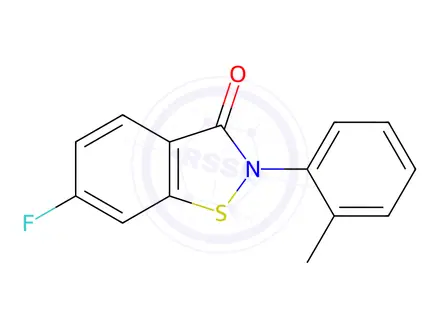 Chemical structure of 6-Fluoro-2-(2-methylphenyl)-1,2-benzisothiazol-3(2H)-one
