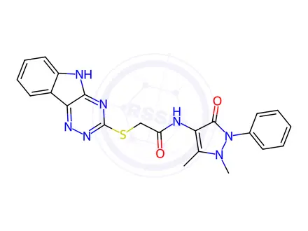 Chemical structure of N-(1,5-Dimethyl-3-oxo-2-phenyl-2,3-dihydro-1H-pyrazol-4-yl)-2-{5H-[1,2,4]triazino[5,6-b]indol-3-ylsulfanyl}acetamide