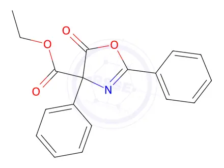 Chemical structure of 4-Oxazolecarboxylic acid, 4,5-dihydro-5-oxo-2,4-diphenyl-, ethyl ester