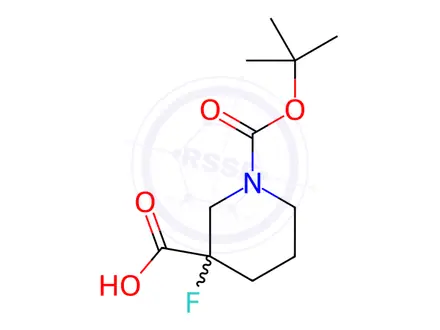Chemical structure of 1-Boc-3-fluoropiperidine-3-carboxylic Acid