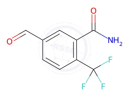 Chemical structure of 5-formyl-2-(trifluoromethyl)benzamide