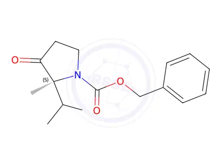Chemical structure of benzyl (2S)-2-methyl-3-oxo-2-(propan-2-yl)pyrrolidine-1-carboxylate