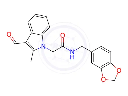 Chemical structure of N-(benzo[d][1,3]dioxol-5-ylmethyl)-2-(3-formyl-2-methyl-1H-indol-1-yl)acetamide