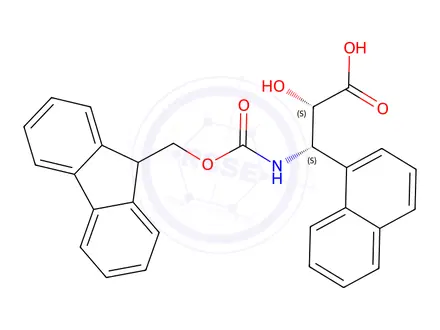 Chemical structure of (2S,3S)-3-((((9H-fluoren-9-yl)methoxy)carbonyl)amino)-2-hydroxy-3-(naphthalen-1-yl)propanoic acid