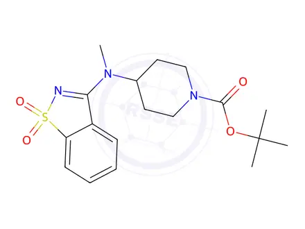Chemical structure of tert-Butyl 4-((1,1-dioxidobenzo[d]isothiazol-3-yl)(methyl)amino)piperidine-1-carboxylate