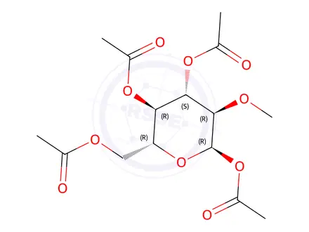 Chemical structure of 2-O-Methyl-α-D-glucopyranose tetraacetate