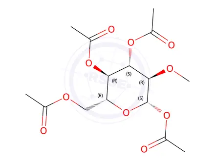 Chemical structure of 2-O-Methyl-β-D-glucopyranose tetraacetate