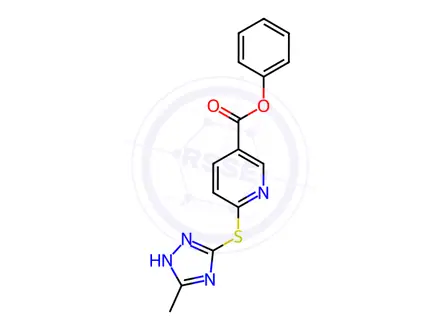Chemical structure of Phenyl 6-((5-methyl-1H-1,2,4-triazol-3-yl)thio)nicotinate