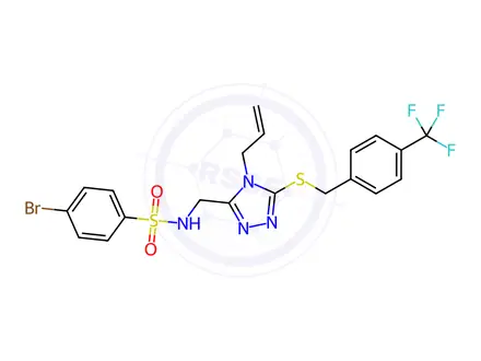 Chemical structure of N-((4-allyl-5-((4-(trifluoromethyl)benzyl)thio)-4H-1,2,4-triazol-3-yl)methyl)-4-bromobenzenesulfonamide