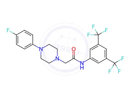 Chemical structure of N-(3,5-bis(trifluoromethyl)phenyl)-2-(4-(4-fluorophenyl)piperazin-1-yl)acetamide