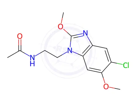Chemical structure of Acetamide, N-[2-(5-chloro-2,6-dimethoxy-1H-benzimidazol-1-yl)ethyl]-