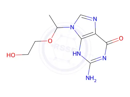 Chemical structure of 2-Amino-9-(1-(2-hydroxyethoxy)ethyl)-1H-purin-6(9H)-one
